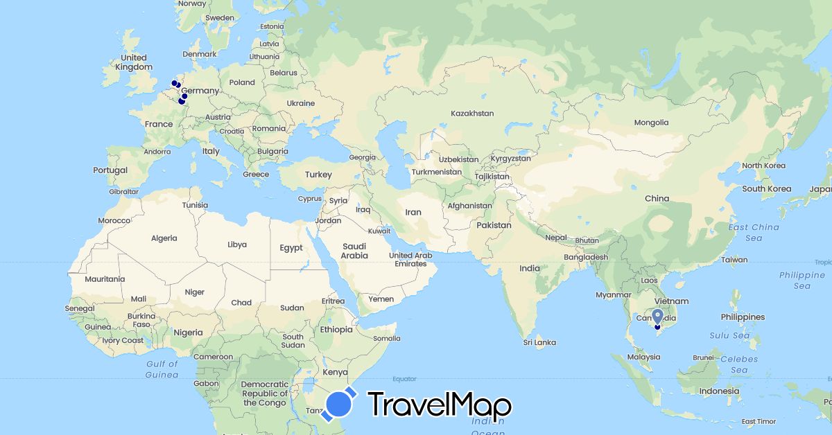 TravelMap itinerary: driving, cycling in Germany, Netherlands, Vietnam (Asia, Europe)