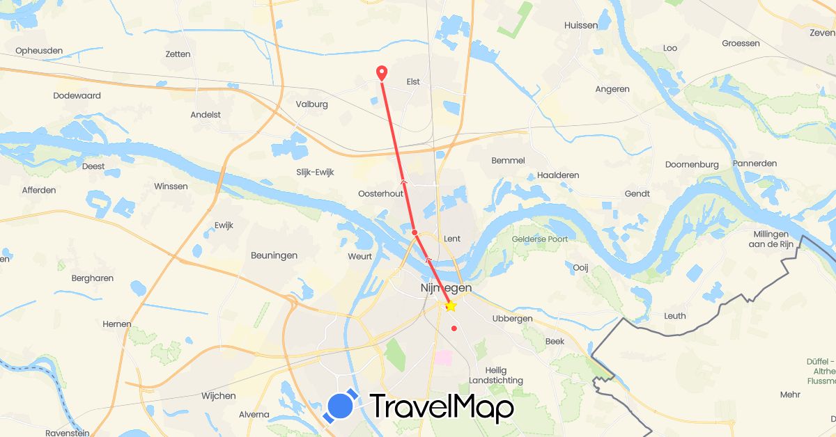 TravelMap itinerary: driving, hiking in Netherlands (Europe)
