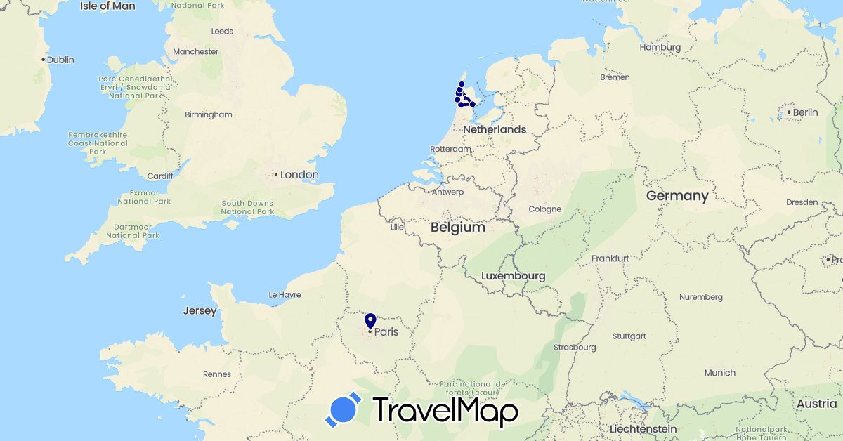 TravelMap itinerary: driving in France, Netherlands (Europe)