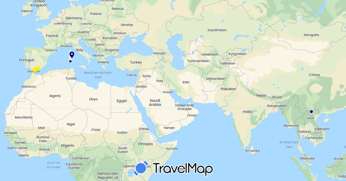 TravelMap itinerary: driving in Spain, Italy, Vietnam (Asia, Europe)