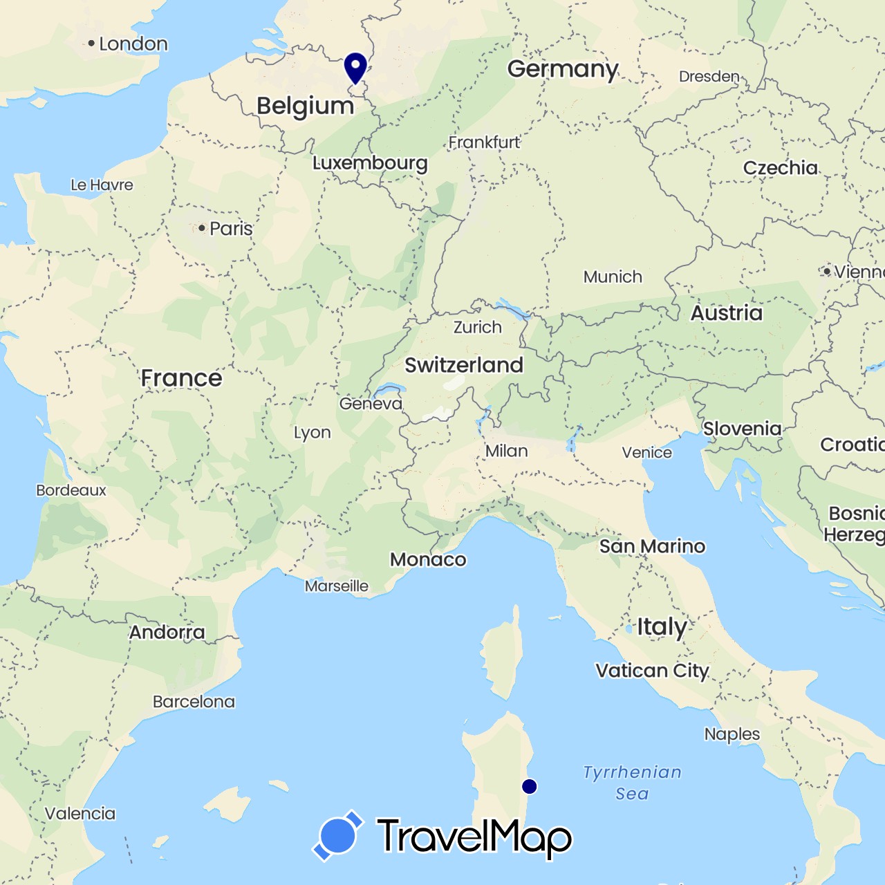 TravelMap itinerary: driving in Italy, Netherlands (Europe)